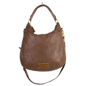 Marc Jacobs BROWN LAMB LEATHER ZIP EXPANDABLE HOBO SHOULDER BAG PURSE HANDBAG